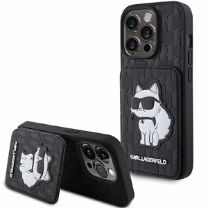 Karl Lagerfeld Saffiano Cardslots and Stand Monogram Choupette suojakuori iPhone 15 Pro:lle - musta