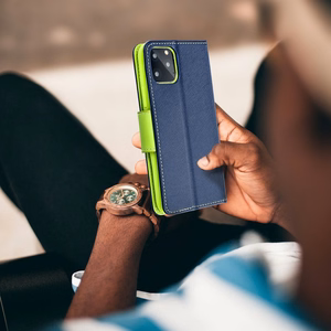 Flip-suojakuori Samsung A57:lle Fancy Book laivastonsininen / lime