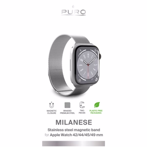 Puro Milanese Ruostumaton teräs Hihna Apple Watch 42 / 44 / 45 / 49 mm:lle - Hopeinen