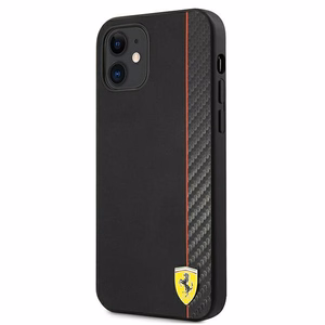 Ferrari FESAXHCP12SBK iPhone 12 mini 5.4" musta/musta kovakotelo On Track Carbon Stripe -raidoitusratkaisu
