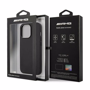 AMG AMHCP14LDOLBK iPhone 14 Pro 6.1 "musta / musta kovakotelo Nahka Hot Stamped