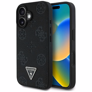 Guess Grained Hot Stamp Peony Triangle Logo MagSafe Suojakuori iPhone 16:lle - musta
