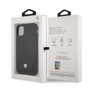 BMW nahkainen rei'itetty kotelo iPhone 11 / Xr - musta