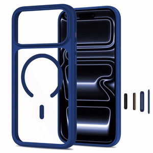 Tech-Protect MagOne MagSafe CC suojakuori ja 2 kpl karkaistuja laseja malleille iPhone 18 Pro Max / 17 Pro Max, läpinäkyvä tummansininen