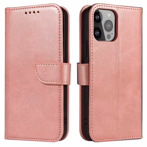 Magnet Case elegant bookcase type case with kickstand for iPhone 13 Pro pink