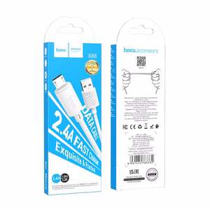 Kaapeli USB A - Micro USB Hoco 2,4A 1 m X88 valkoinen