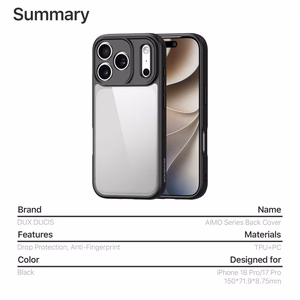 DUX DUCIS AIMO suojakuori laitteelle iPhone 18 Pro / 17 Pro, väri: musta