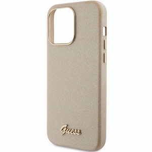 Guess Glitter Glossy Script suojakuori iPhone 15 Pro Max:lle - kultainen