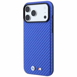 BMW suojakuori laitteelle iPhone 18 Pro Max / 17 Pro Max: (Carbon Metal Logo), MagSafe-yhteensopiva, väri: sininen