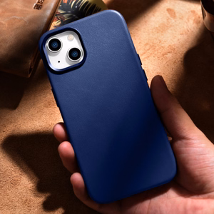 iCarer Case Nahkakotelo iPhone 14:lle luonnonnahasta valmistettu sininen (WMI14220705-BU) (MagSafe-yhteensopiva)