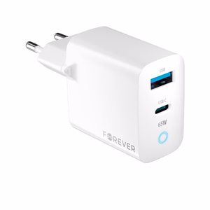 Forever TC-06-65AC GaN PD QC laturi 1x USB-C 1x USB 65W valkoinen