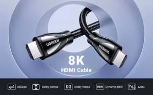 Musta Ugreen HD140 HDMI–HDMI 2.1 -kaapeli, 8K@60 Hz, 1 m (80401)