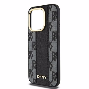 DKNY Nahkainen Checkered Mono Pattern MagSafe Suojakuori iPhone 15 Pro:lle - Musta