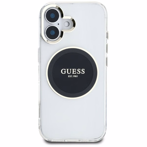 Guess IML Metal Colored Circle Classic Logo MagSafe Suojakuori iPhone 16:lle - musta