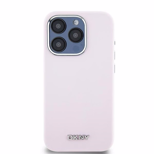 DKNY Liquid Silikoninen Small Metal Logo MagSafe Suojakuori iPhone 15 Pro:lle - vaaleanpunainen
