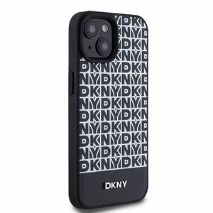 DKNY Nahkainen Painettu Kuvio Metallinen Logo MagSafe Suojakuori iPhone 15/14/13:lle - musta