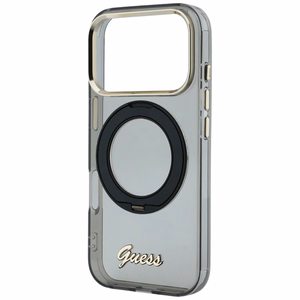 Guess IML Ring Stand 360 Script Metal Logo MagSafe suojakuori mallille iPhone 17 Pro / 18 Pro – musta