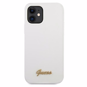 Guess GUHCP12SLSLMGWWH iPhone 12 mini 5.4" valkoinen/valkoinen kovakotelo Metal Logo Script