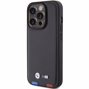 BMW BMHCP15L22PTDK iPhone 15 Pro 6.1" musta/musta Leather Stamp Tricolor