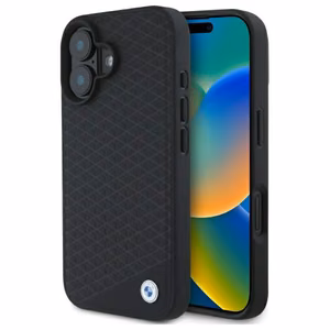 BMW Sign Nahkainen Diamond Metal Logo MagSafe Suojakuori iPhone 16:lle - Musta