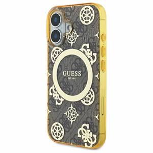 Guess IML Peony On 4G Background MagSafe Suojakuori iPhone 16:lle - ruskea