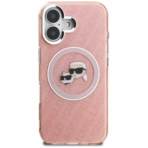 Karl Lagerfeld IML Glitter Karl & Choupette Heads Logo MagSafe iPhone 16 Case - Pink