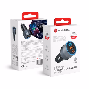 Autolaturi Forcell F-Energy Alu 2 x USB C + USB A QC4.0 PD SFC2.0 3A 85W harmaa