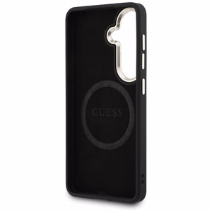 Guess Saffiano Peony Embossed Ring MagSafe -suojakuori Samsung Galaxy S26 Plusille musta