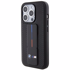 BMW Grip Stand Smooth & Perforated Suojakuori iPhone 15 Pro:lle - musta