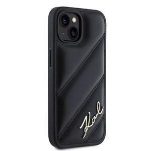Karl Lagerfeld Diagonal Quilted Script Suojakuori iPhone 15 Plus / 14 Plus:lle - musta