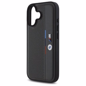 BMW M Perforated Tricolor Detail Line Suojakuori iPhone 16:lle - tummanharmaa