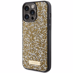 Guess Rhinestone Metal Logo Suojakuori iPhone 15 Pro:lle - keltainen