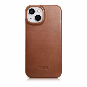 iCarer CE Öljyvaha Premium Nahka Folio Case iPhone 14 Plus magneettinen flip tapauksessa MagSafe ruskea (AKI14220707-BN)