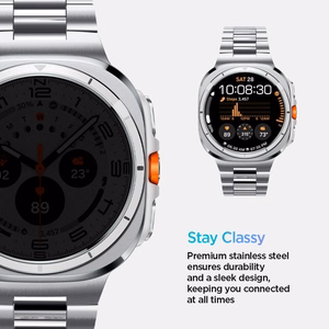 Spigen Modern Fit Band -metalliranneke Samsung Galaxy Watch Ultra 47 mm -kellolle, hopea