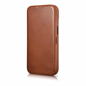 iCarer CE Öljyvaha Premium Nahka Folio Case iPhone 14 Plus magneettinen flip tapauksessa MagSafe ruskea (AKI14220707-BN)