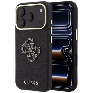 Guess Grained & Big Resin Logo -suojakuori laitteelle iPhone 18 Pro / 17 Pro – musta