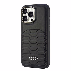 Audi Synteettinen Nahka MagSafe iPhone 16 Pro Max 6.9" Musta/Musta Kova Suojakuori AU-TPUPCMIP16PM-GT/D3-BK