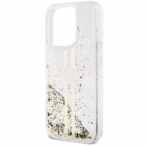 Guess Liquid Glitter Gold Stripes Suojakuori iPhone 15 Pro:lle - läpinäkyvä