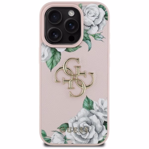Guess Grained Roses Big 4G logo Suojakuori iPhone 16 Pro Max:lle - vaaleanpunainen
