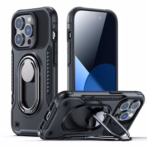 Joyroom Dual sarana tapauksessa iPhone 14 Pro panssaroitu kotelo jalusta ja rengas haltija musta