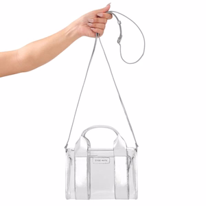 Case-Mate Micro Tote Bag vettä hylkivä olkalaukku, Silver Chrome / Clear