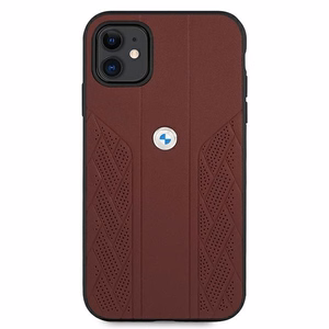 BMW Leather Curve rei'itetty kotelo iPhone 11 / Xr - punainen