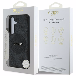 Guess HC MagSafe PU 4G Circle Classic Logo Suojakuori Samsung Galaxy S25:lle musta