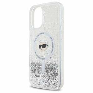 Karl Lagerfeld Liquid Glitter Karl Head MagSafe Suojakuori iPhone 16:lle - läpinäkyvä