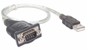 Manhattan USB-A sarjamuunninkaapeli, 45cm, Male to Male, Serial/RS232/COM/DB9, Prolific PL-2303RA siru, musta/hopeinen kaapeli, kolmen vuoden takuu, vastaa ICUSB232V2