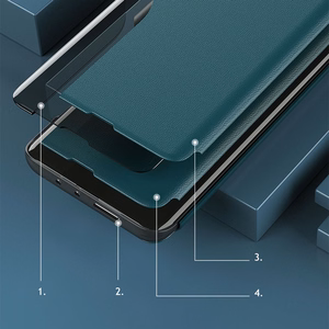 Eco Nahka View Case tyylikäs kirjahylly tyyppi tapauksessa kickstand Samsung Galaxy A22 4G oranssi