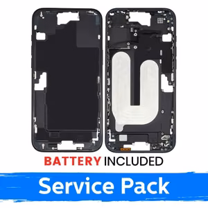 Apple iPhone 16 Plus keskikehysrunko + akku / Musta / (Huoltopakkaus)
