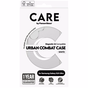 CARE by PanzerGlass Flagship Urban Combat White QI-kotelo Samsung Galaxy S25 Ultra - läpinäkyvä