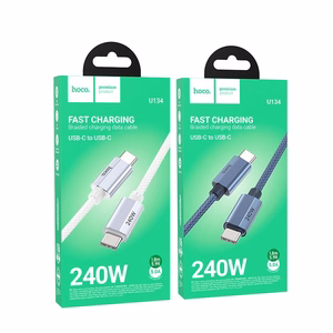 Hoco USB-C - USB-C -kaapeli QC3.0 PD 5A 240W 1,8 m U134 harmaa
