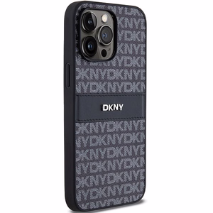 DKNY Nahkainen Mono Stripe & Metal Logo Suojakuori iPhone 14 Pro Max:lle - musta